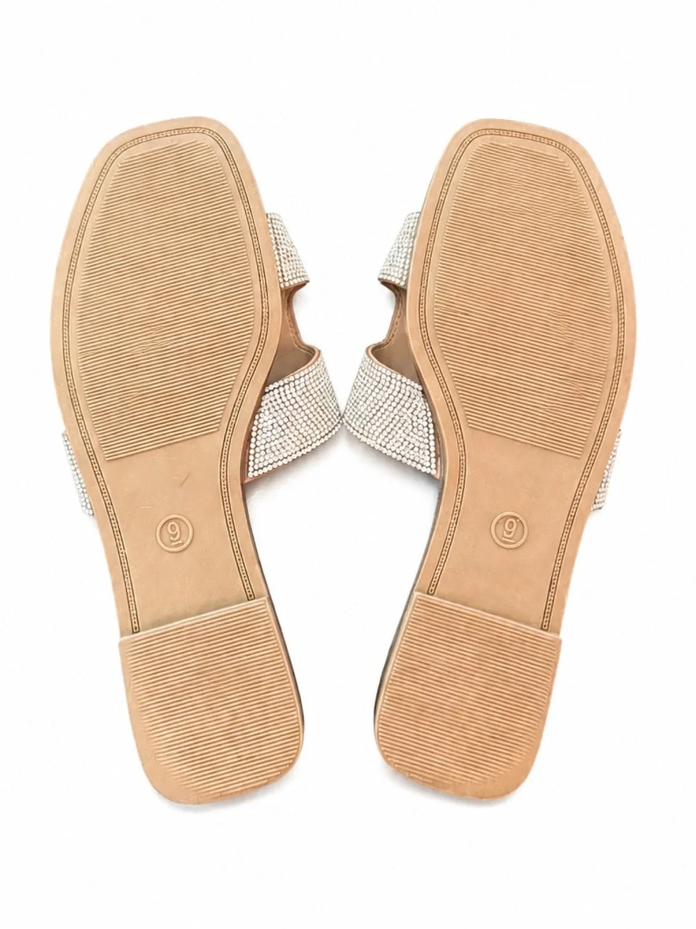 Sparkly Rhinestones Nude Slide Sandals with Crystal-Strap Accents in H Style - Picture 7 of 11